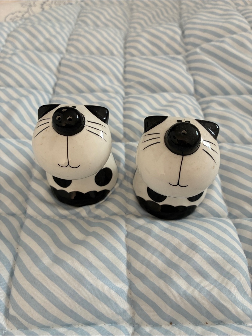 Black & White Ceramic Cat Salt and Pepper Set - Playful Tableware